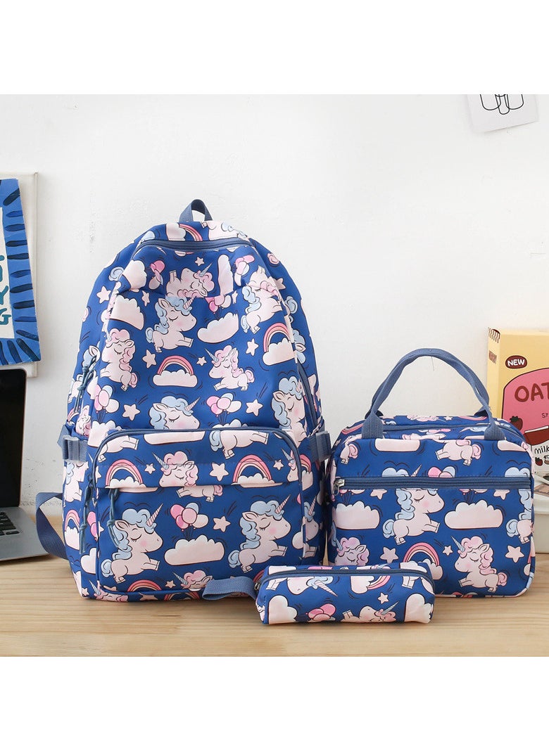 3 Pcs School Bags Set,Backpack for Girls School Backpack for Girls School Bag for Kids Bookbag Teen Girls Backpack with Lunch Box,Blue
