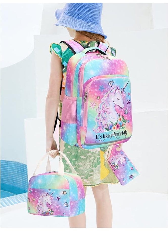 BTOOP Girls Backpack Kids Boys Elementary Bookbag Girly School Bag with Insulated Lunch Tote and Pencil Pouch