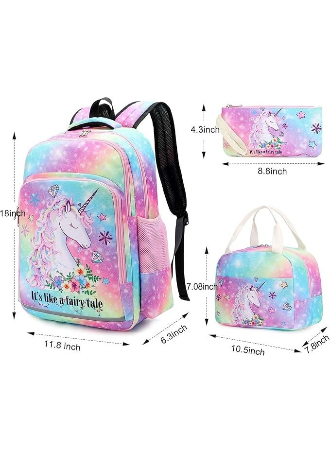 BTOOP Girls Backpack Kids Boys Elementary Bookbag Girly School Bag with Insulated Lunch Tote and Pencil Pouch