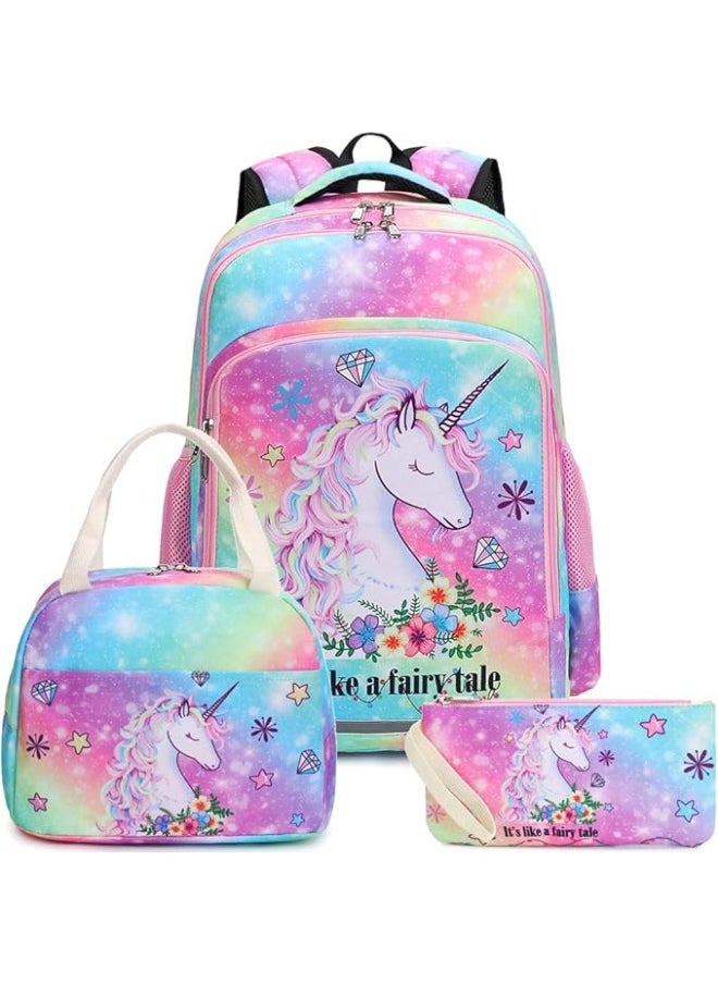 BTOOP Girls Backpack Kids Boys Elementary Bookbag Girly School Bag with Insulated Lunch Tote and Pencil Pouch