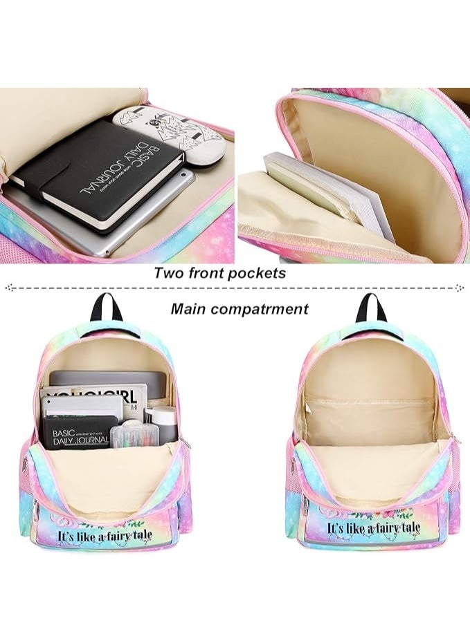 BTOOP Girls Backpack Kids Boys Elementary Bookbag Girly School Bag with Insulated Lunch Tote and Pencil Pouch