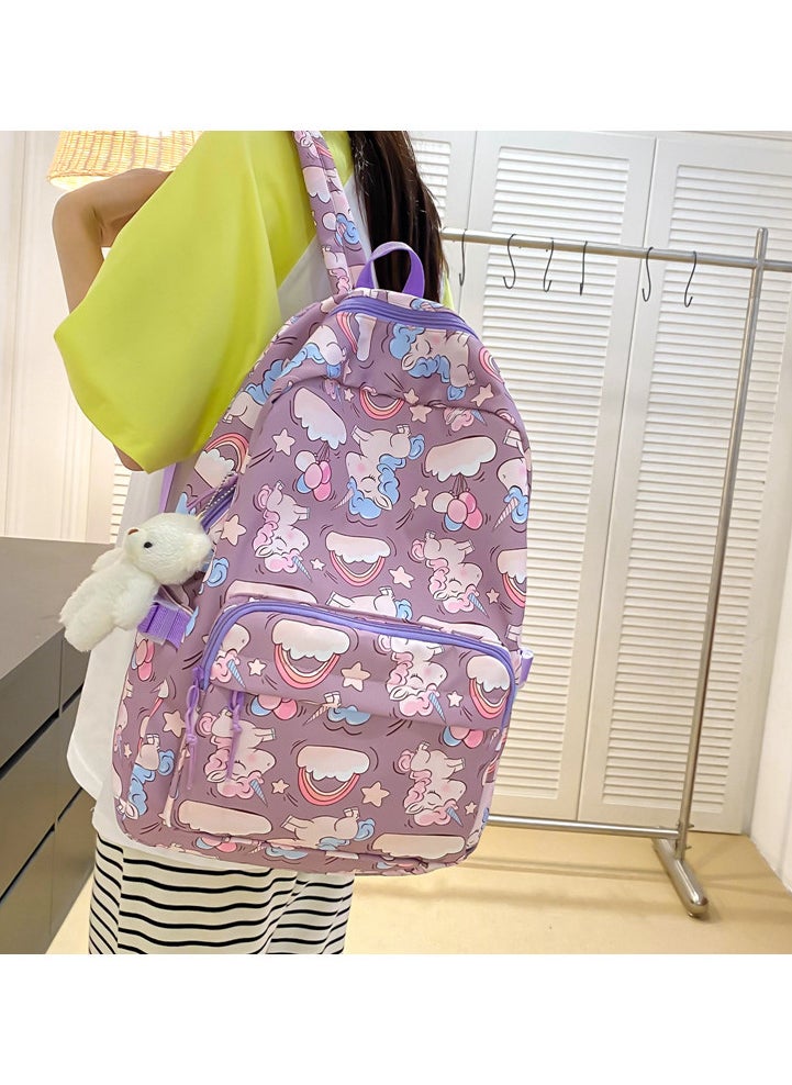 3 Pcs School Bags Set,Backpack for Girls School Backpack for Girls School Bag for Kids Bookbag Teen Girls Backpack with Lunch Box,Purple