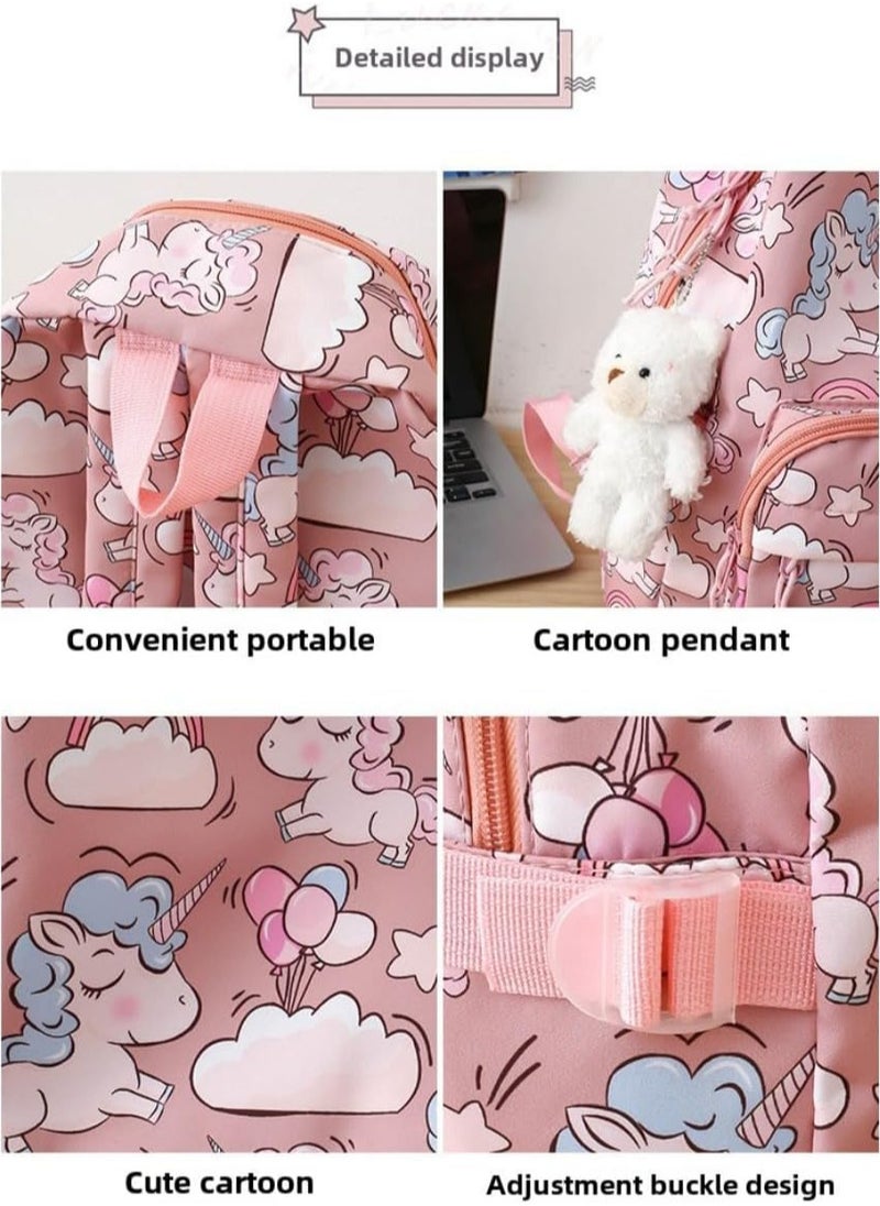 3 Pcs School Bags Set,Backpack for Girls School Backpack for Girls School Bag for Kids Bookbag Teen Girls Backpack with Lunch Box,Pink