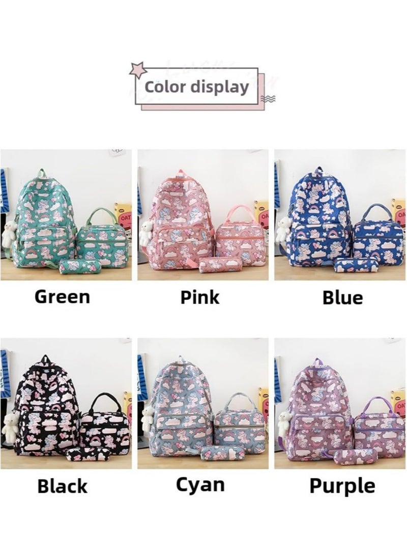 3 Pcs School Bags Set,Backpack for Girls School Backpack for Girls School Bag for Kids Bookbag Teen Girls Backpack with Lunch Box,Pink