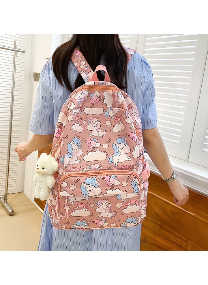 3 Pcs School Bags Set,Backpack for Girls School Backpack for Girls School Bag for Kids Bookbag Teen Girls Backpack with Lunch Box,Pink