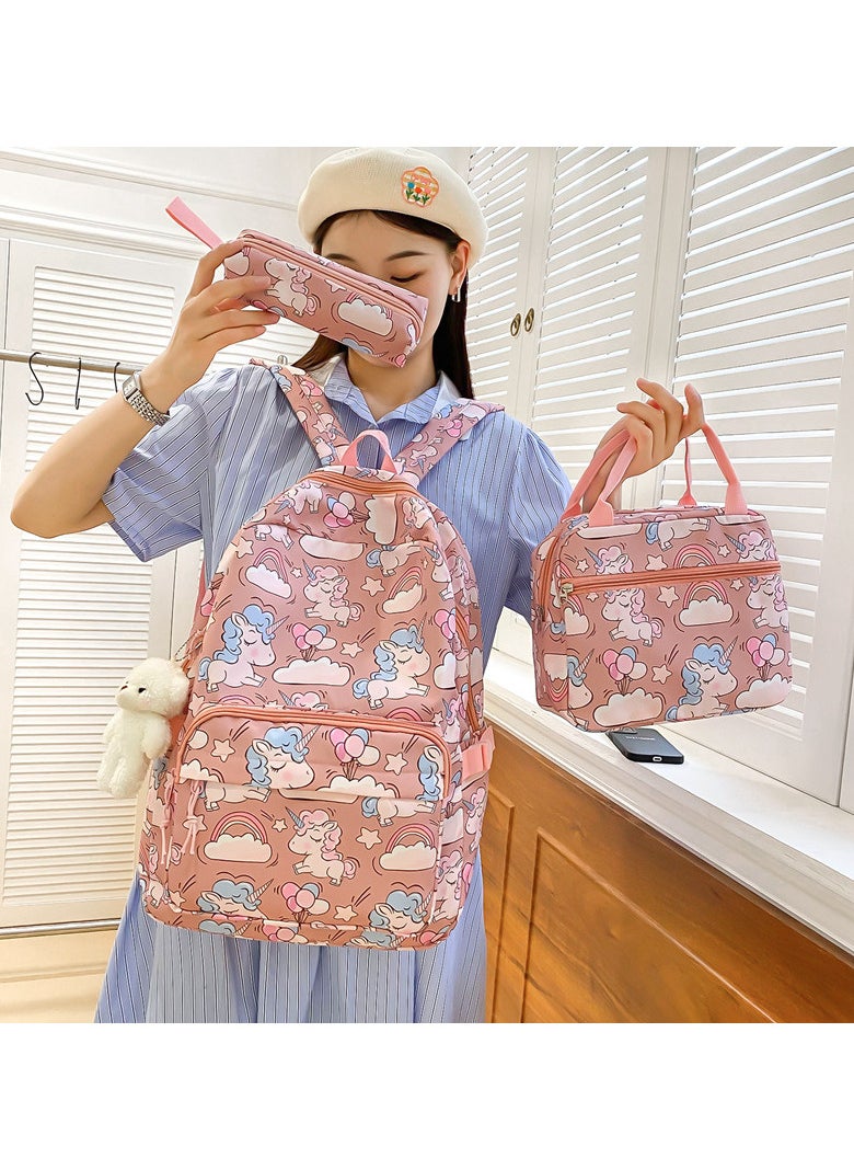 3 Pcs School Bags Set,Backpack for Girls School Backpack for Girls School Bag for Kids Bookbag Teen Girls Backpack with Lunch Box,Pink