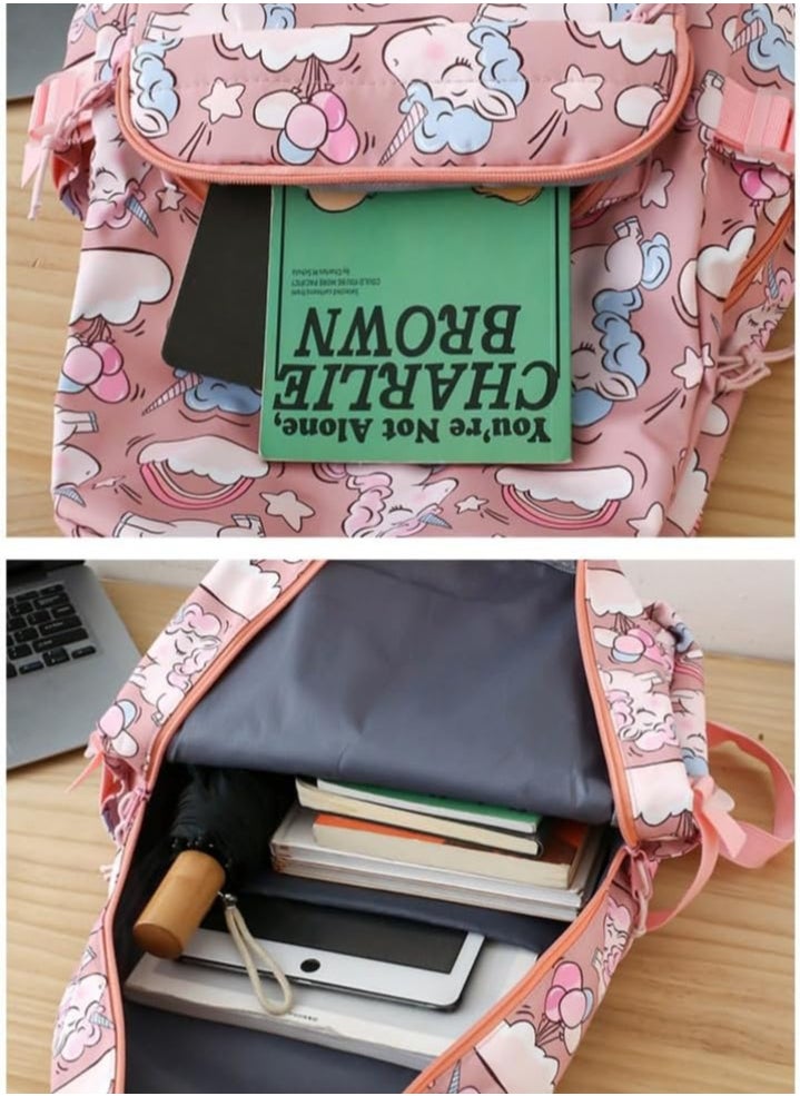 3 Pcs School Bags Set,Backpack for Girls School Backpack for Girls School Bag for Kids Bookbag Teen Girls Backpack with Lunch Box,Pink