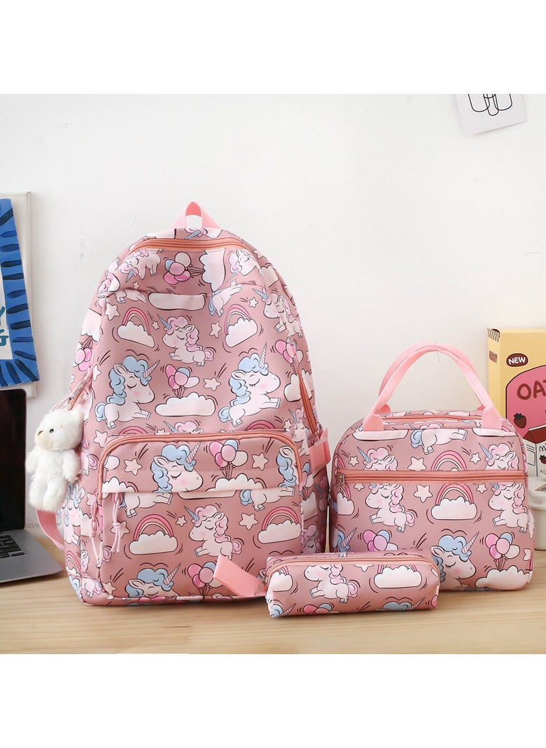 3 Pcs School Bags Set,Backpack for Girls School Backpack for Girls School Bag for Kids Bookbag Teen Girls Backpack with Lunch Box,Pink