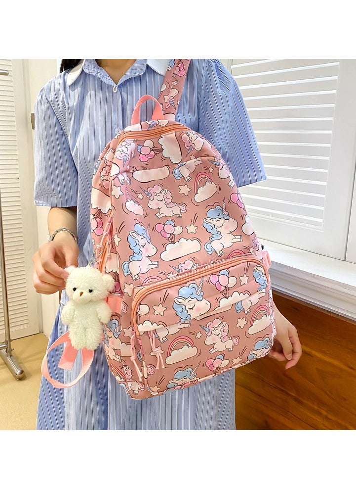 3 Pcs School Bags Set,Backpack for Girls School Backpack for Girls School Bag for Kids Bookbag Teen Girls Backpack with Lunch Box,Pink