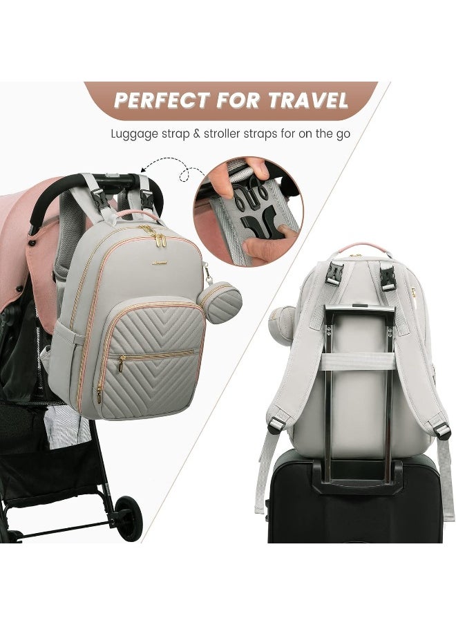 LOVEVOOK Diaper Bag Backpack, Quilted Baby Bag with Changing Pad & Pacifier Holder, Waterproof Travel Diaper Bags for Baby Boys Girls, Stylish and Large Capacity, Light Grey
