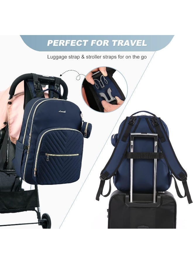 LOVEVOOK Diaper Bag Backpack, Quilted Baby Bag with Changing Pad & Pacifier Holder, Waterproof Travel Diaper Bags with USB Charging Port, Stylish and Large Capacity, Blue