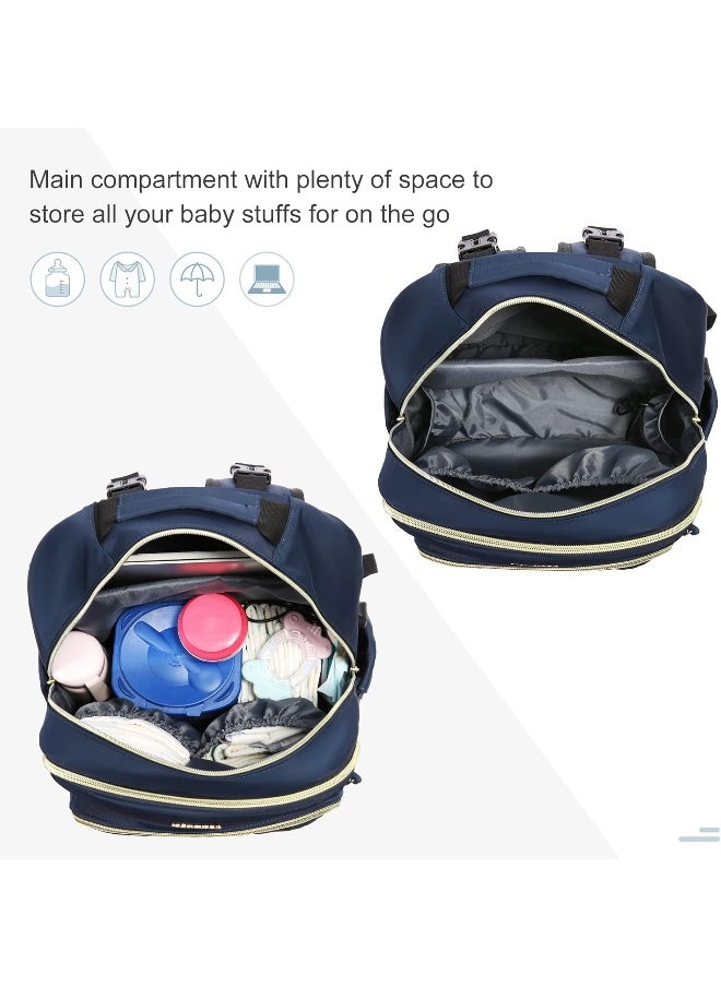 LOVEVOOK Diaper Bag Backpack, Quilted Baby Bag with Changing Pad & Pacifier Holder, Waterproof Travel Diaper Bags with USB Charging Port, Stylish and Large Capacity, Blue