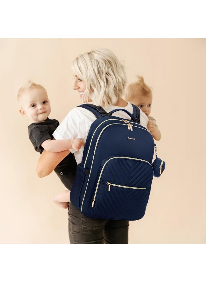 LOVEVOOK Diaper Bag Backpack, Quilted Baby Bag with Changing Pad & Pacifier Holder, Waterproof Travel Diaper Bags with USB Charging Port, Stylish and Large Capacity, Blue