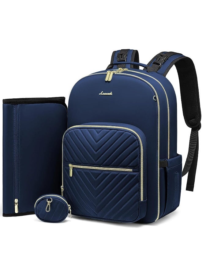 LOVEVOOK Diaper Bag Backpack, Quilted Baby Bag with Changing Pad & Pacifier Holder, Waterproof Travel Diaper Bags with USB Charging Port, Stylish and Large Capacity, Blue