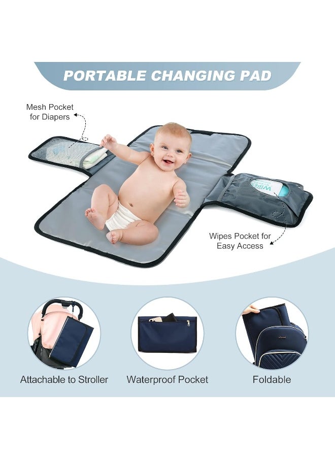LOVEVOOK Diaper Bag Backpack, Quilted Baby Bag with Changing Pad & Pacifier Holder, Waterproof Travel Diaper Bags with USB Charging Port, Stylish and Large Capacity, Blue