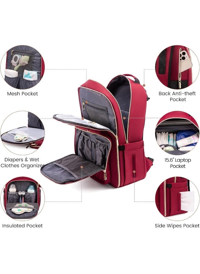 LOVEVOOK Diaper Bag Backpack, Quilted Baby Bag with Changing Pad & Pacifier Holder, Waterproof Travel Diaper Bags with USB Charging Port for Baby Boys Girls, Stylish and Large Capacity