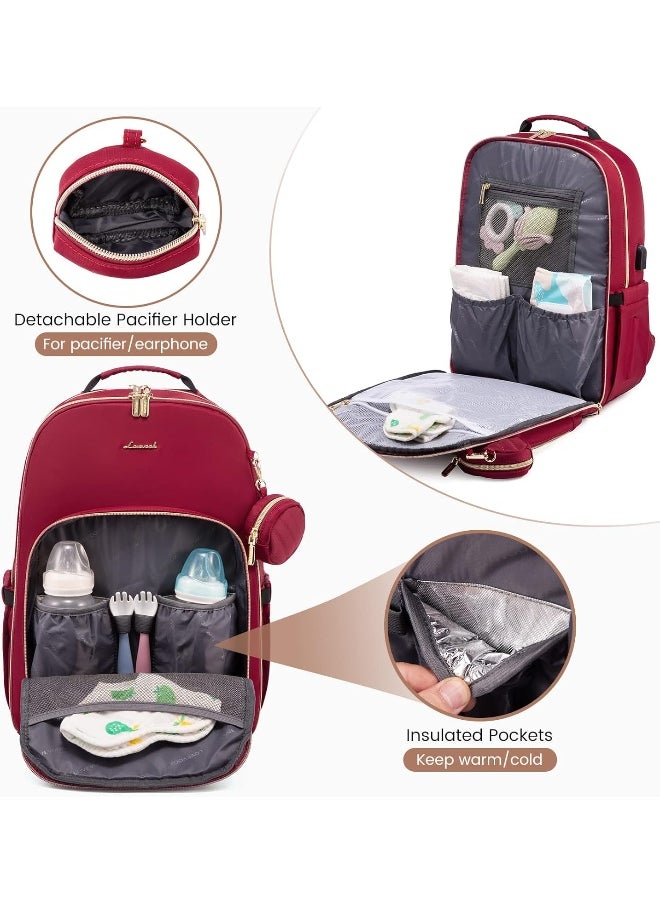 LOVEVOOK Diaper Bag Backpack, Quilted Baby Bag with Changing Pad & Pacifier Holder, Waterproof Travel Diaper Bags with USB Charging Port for Baby Boys Girls, Stylish and Large Capacity
