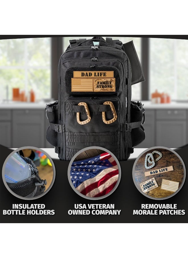 ActiveDoodie Dad Gear - Dad Diaper Bag for Men with Waterproof Changing Pad, Removable Dad Life Patches, Insulated Bottle Holders, Black