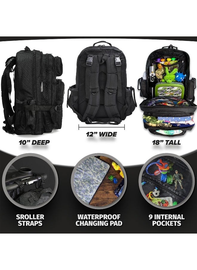 ActiveDoodie Dad Gear - Dad Diaper Bag for Men with Waterproof Changing Pad, Removable Dad Life Patches, Insulated Bottle Holders, Black