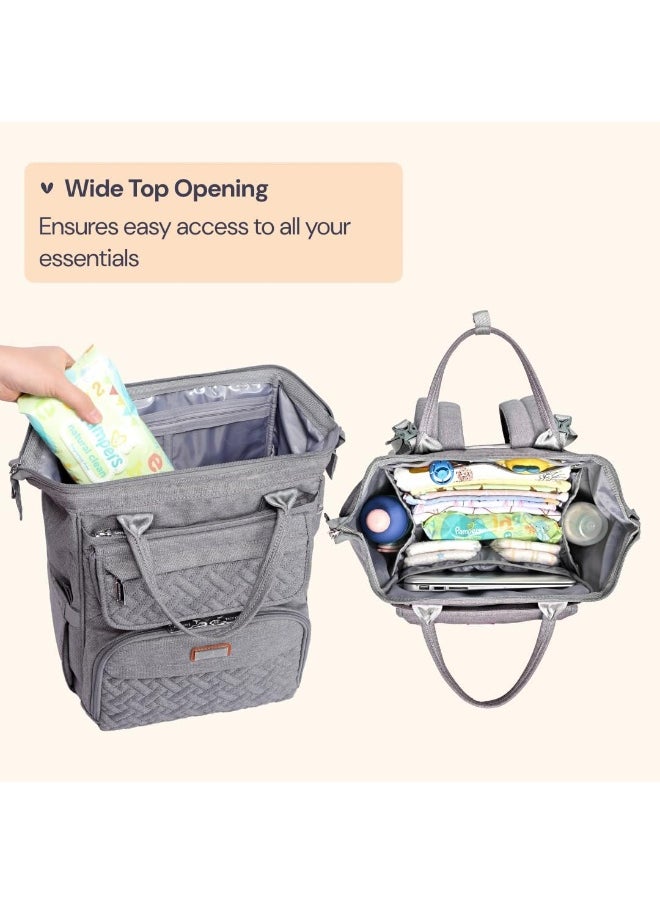 BabbleRoo Diaper Bag Backpack, Multifunction Large Bags with Changing Pad & Stroller Straps & Pacifier Case, Unisex Stylish Travel Back Pack Nappy Changing Bag for Moms Dads (gray)