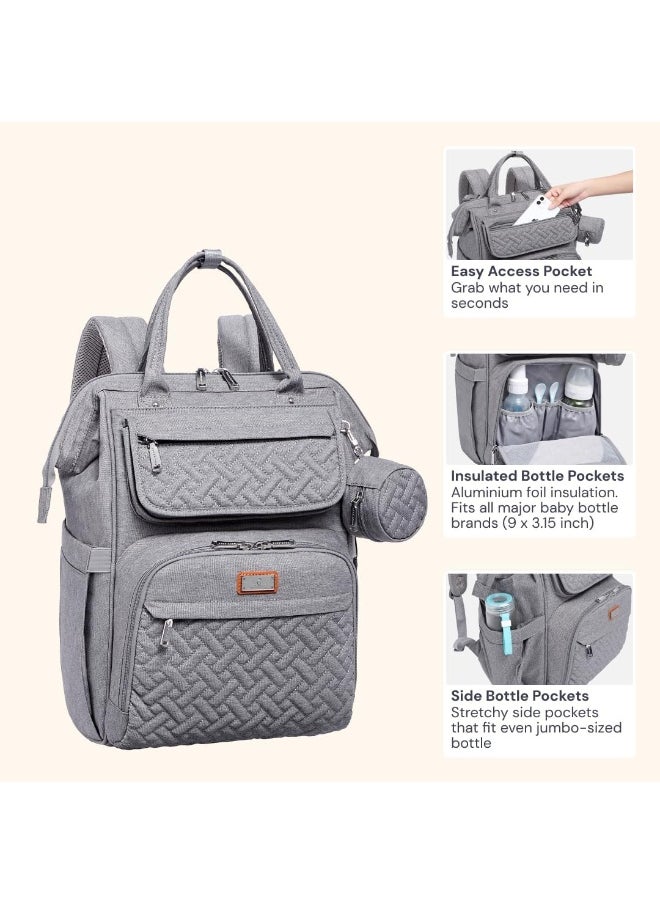 BabbleRoo Diaper Bag Backpack, Multifunction Large Bags with Changing Pad & Stroller Straps & Pacifier Case, Unisex Stylish Travel Back Pack Nappy Changing Bag for Moms Dads (gray)
