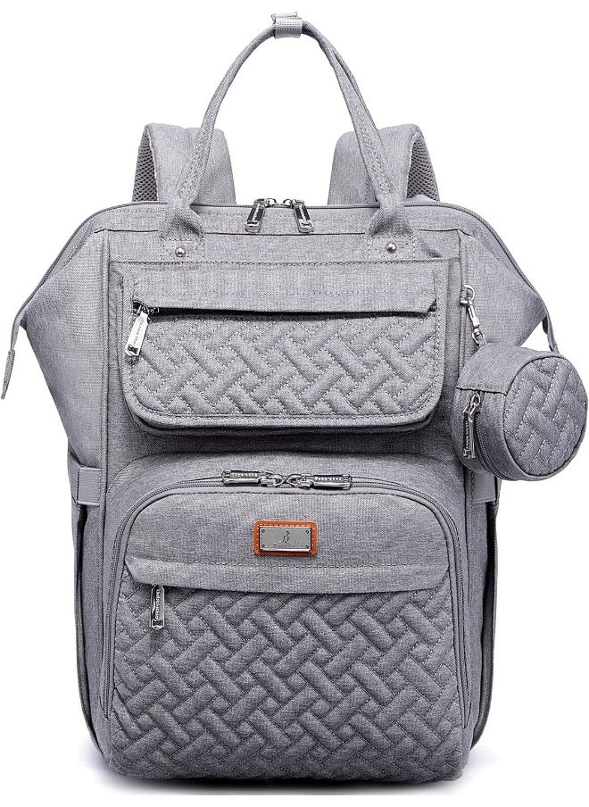 BabbleRoo Diaper Bag Backpack, Multifunction Large Bags with Changing Pad & Stroller Straps & Pacifier Case, Unisex Stylish Travel Back Pack Nappy Changing Bag for Moms Dads (gray)
