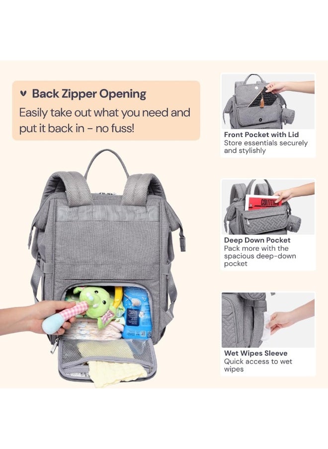 BabbleRoo Diaper Bag Backpack, Multifunction Large Bags with Changing Pad & Stroller Straps & Pacifier Case, Unisex Stylish Travel Back Pack Nappy Changing Bag for Moms Dads (gray)