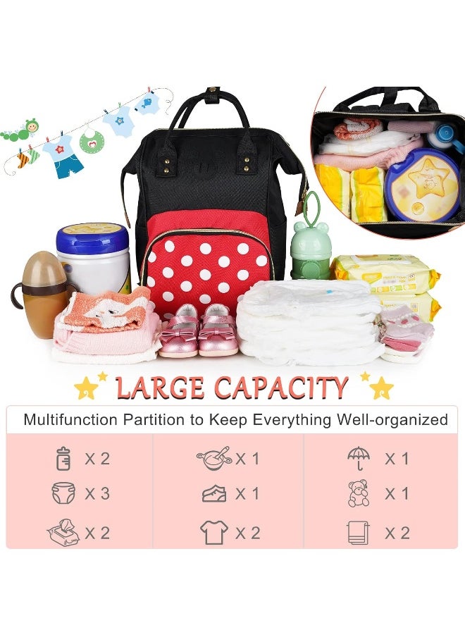 Exttlliy Baby Diaper Bag Backpack, Large Capacity Waterproof Multi-Function Fashion Polka Dots Travel Bag Pack, Nursing Bag