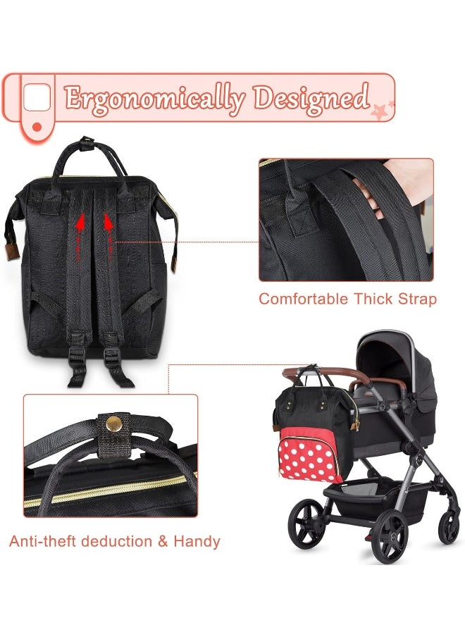 Exttlliy Baby Diaper Bag Backpack, Large Capacity Waterproof Multi-Function Fashion Polka Dots Travel Bag Pack, Nursing Bag