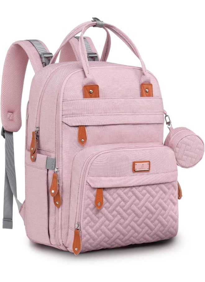 BabbleRoo Diaper Bag Backpack - Baby Essentials Travel Tote Multi function Waterproof Bag, with Changing Pad, Stroller Straps & Pacifier Case Unisex, Pink