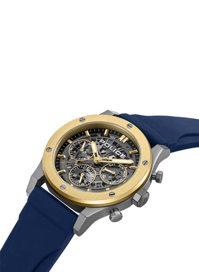 Men's Knotty 42mm Multi-Function Watch, Silicone Strap, Gold-Plated Top Ring & Gun Transparent Dial