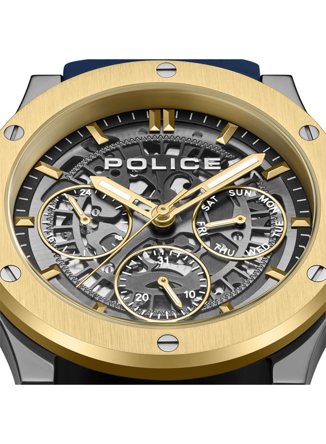 Men's Knotty 42mm Multi-Function Watch, Silicone Strap, Gold-Plated Top Ring & Gun Transparent Dial