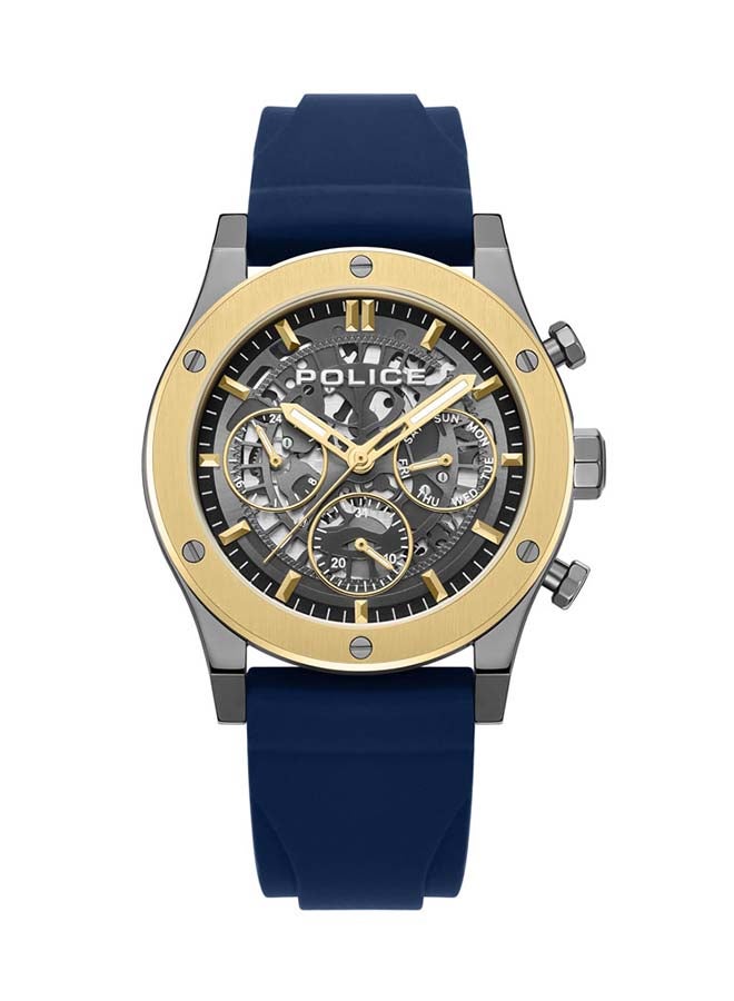 Men's Knotty 42mm Multi-Function Watch, Silicone Strap, Gold-Plated Top Ring & Gun Transparent Dial