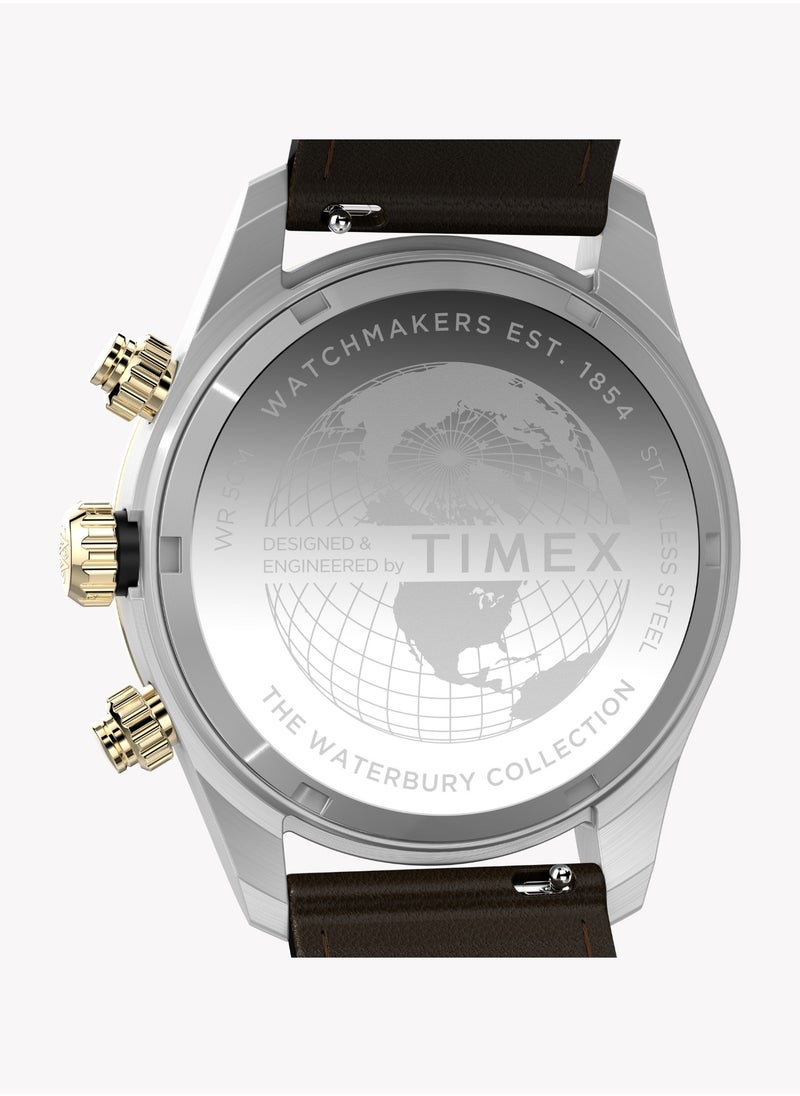 TIMEX Men's Silver/Brown Leather Watch | TW2Y24100