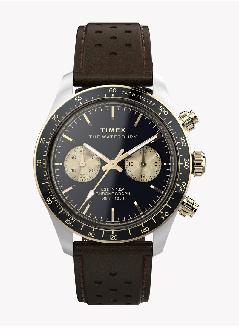 TIMEX Men's Silver/Brown Leather Watch | TW2Y24100
