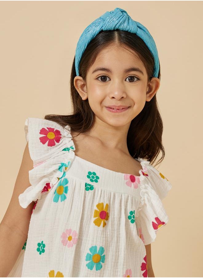 Floral Print Frill Sleeve Top and Pants Set