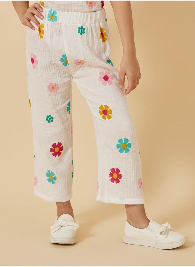Floral Print Frill Sleeve Top and Pants Set