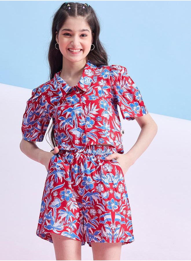 All-Over Print Cropped Shirt and Shorts Set by Styli
