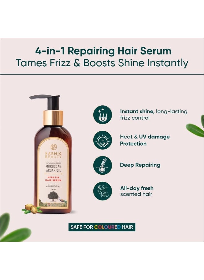 BEAUTY Repairing Hair Serum | 100% Organic Moroccan Argan Oil & Natural Keratin | Get Smooth, Silky & Shiny Hair | Lightweight & Non-Greasy Formula | Sulfates & Parabens Free | Unisex, Heat & UV Protection |100ml