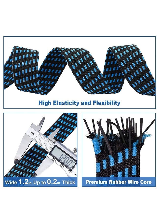 Bungee Cords Adjustable Flat Heavy Duty Outdoor Bungee Straps with Metal Buckle Hooks Elastic Rope for Hand Carts Heavy Duty Cargo Luggage Rack Camping 120 inch 2 Pack Blue