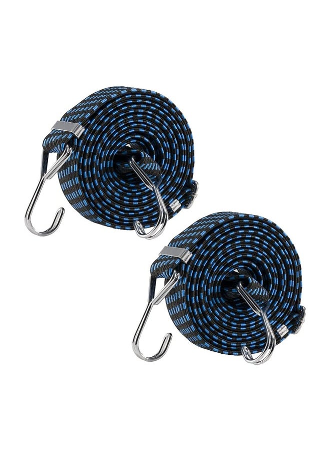 Bungee Cords Adjustable Flat Heavy Duty Outdoor Bungee Straps with Metal Buckle Hooks Elastic Rope for Hand Carts Heavy Duty Cargo Luggage Rack Camping 120 inch 2 Pack Blue