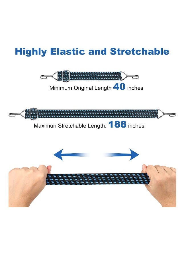 Bungee Cords Adjustable Flat Heavy Duty Outdoor Bungee Straps with Metal Buckle Hooks Elastic Rope for Hand Carts Heavy Duty Cargo Luggage Rack Camping 120 inch 2 Pack Blue