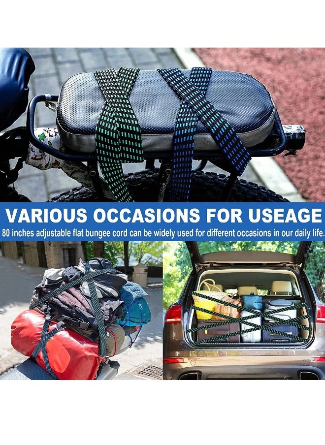 Bungee Cords Adjustable Flat Heavy Duty Outdoor Bungee Straps with Metal Buckle Hooks Elastic Rope for Hand Carts Heavy Duty Cargo Luggage Rack Camping 120 inch 2 Pack Blue