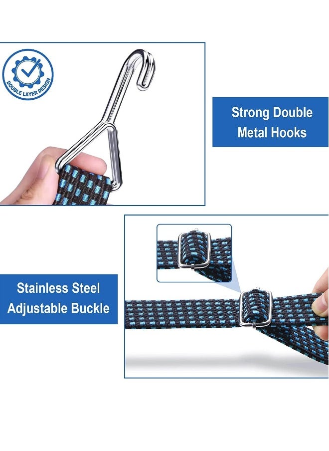 Bungee Cords Adjustable Flat Heavy Duty Outdoor Bungee Straps with Metal Buckle Hooks Elastic Rope for Hand Carts Heavy Duty Cargo Luggage Rack Camping 120 inch 2 Pack Blue
