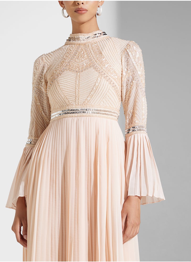 Pleated Chiffon Dress