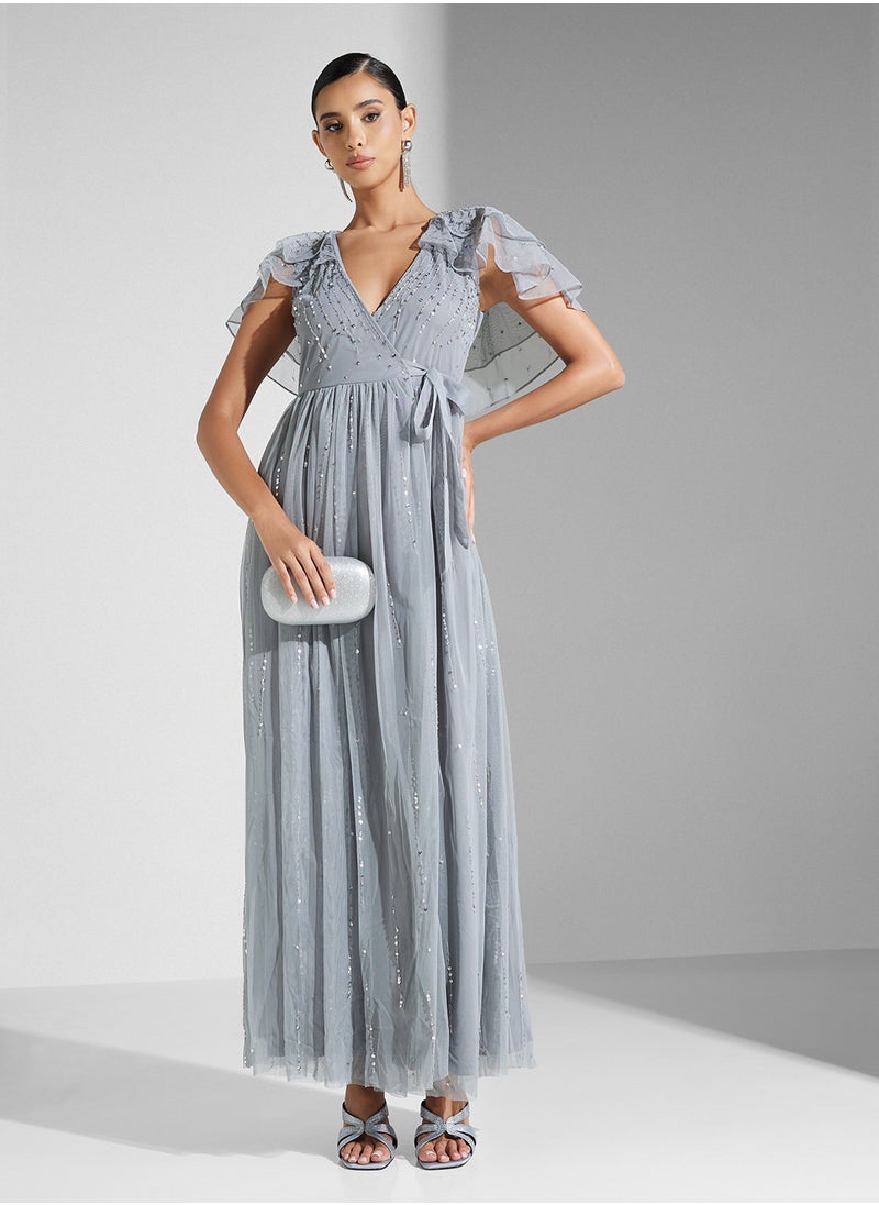 Ruffled Sleeve Maxi Dress