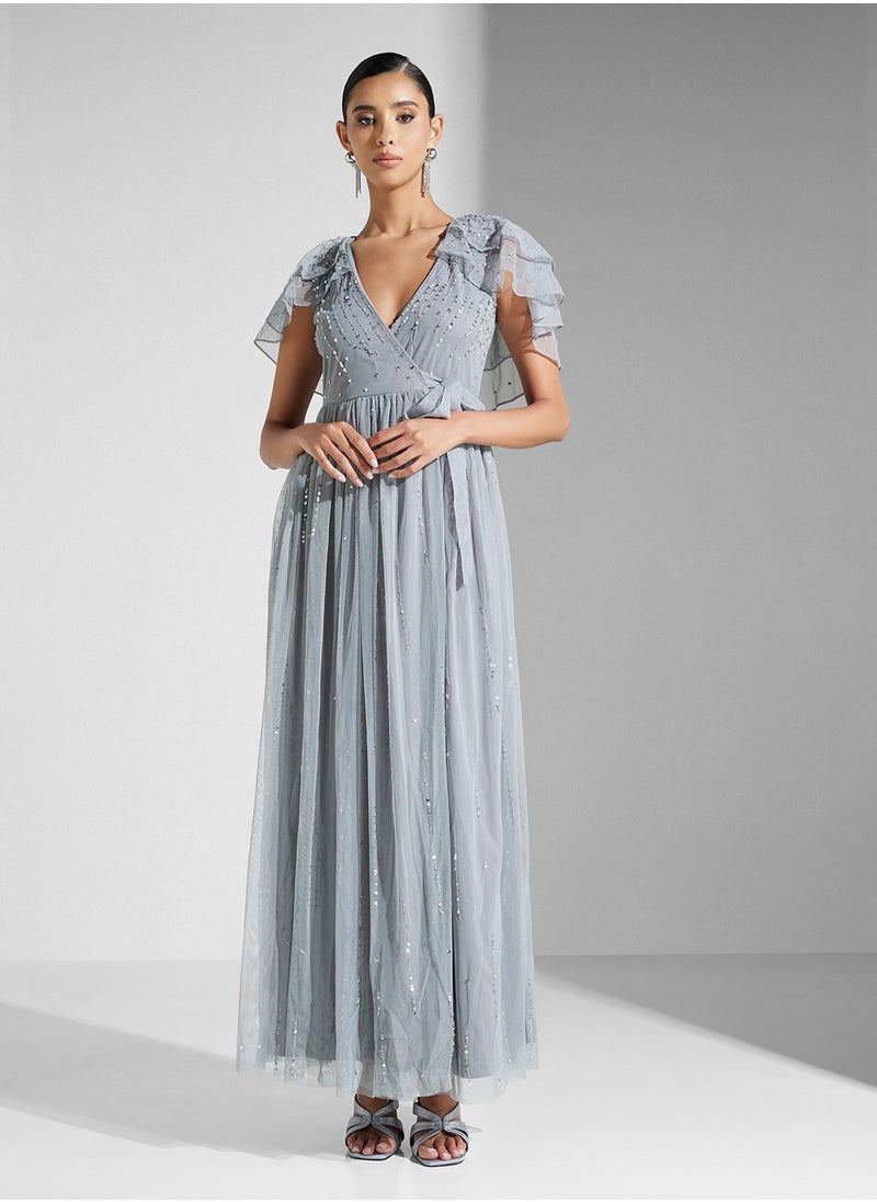 Ruffled Sleeve Maxi Dress