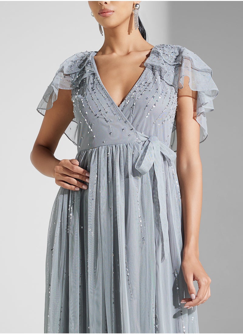 Ruffled Sleeve Maxi Dress
