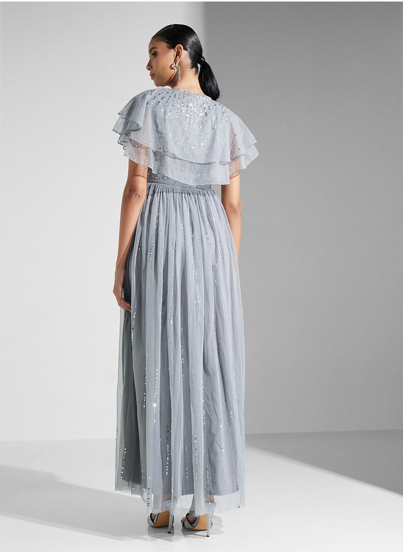 Ruffled Sleeve Maxi Dress