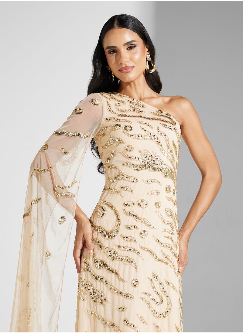 One-Shoulder Embellished Dress